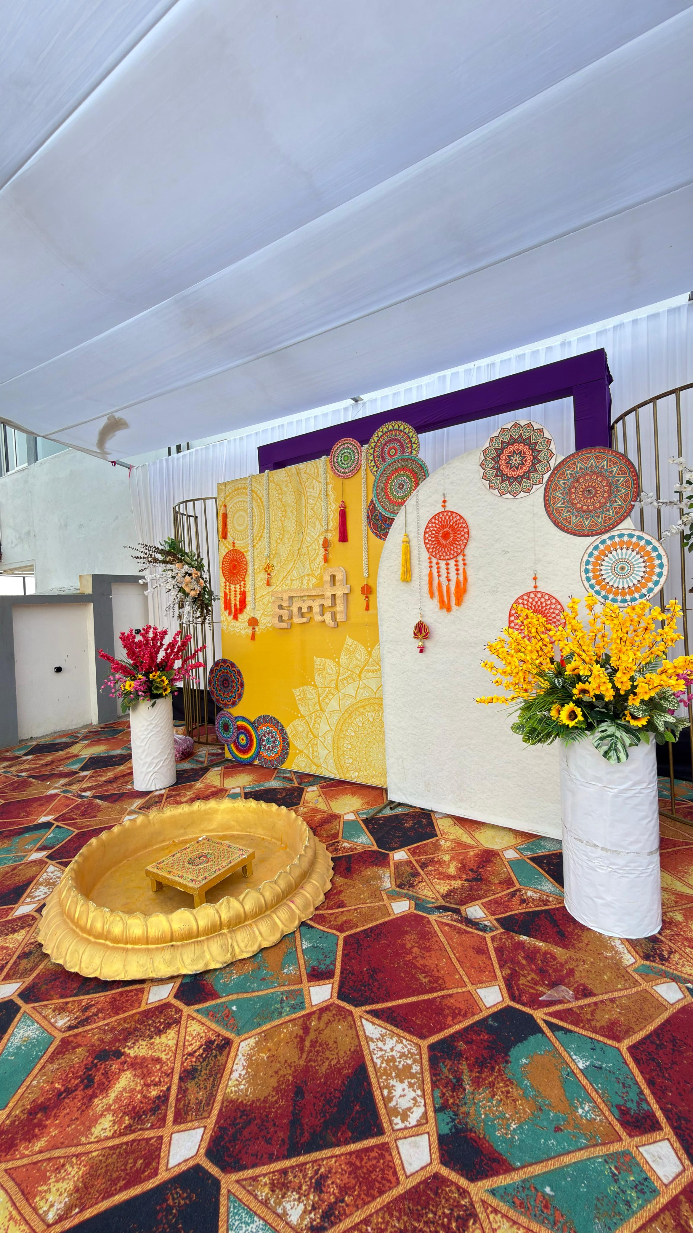 Colourful haldi celebration decor
